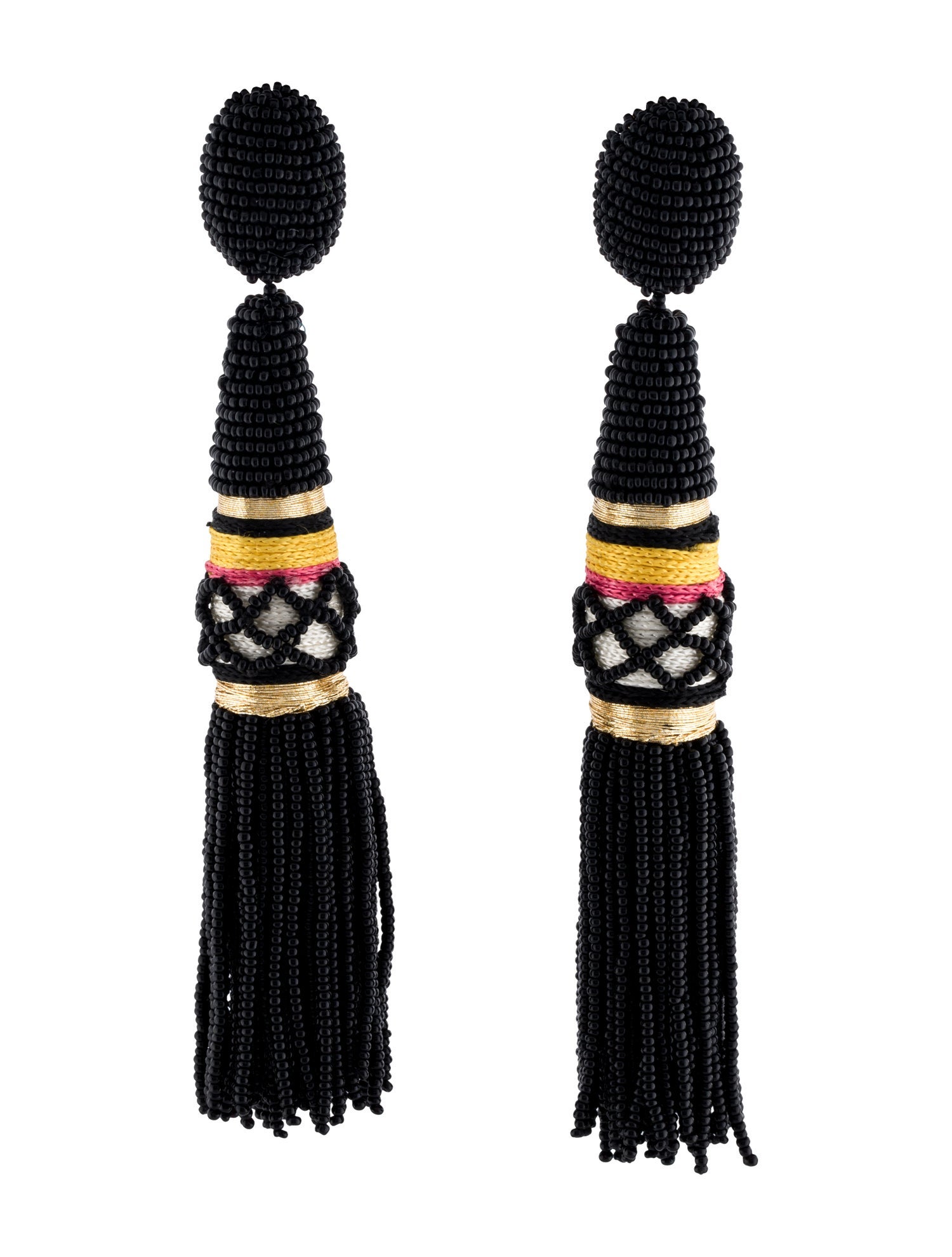 Oscar de la Renta Bead & Thread Long Tassel Earrings
