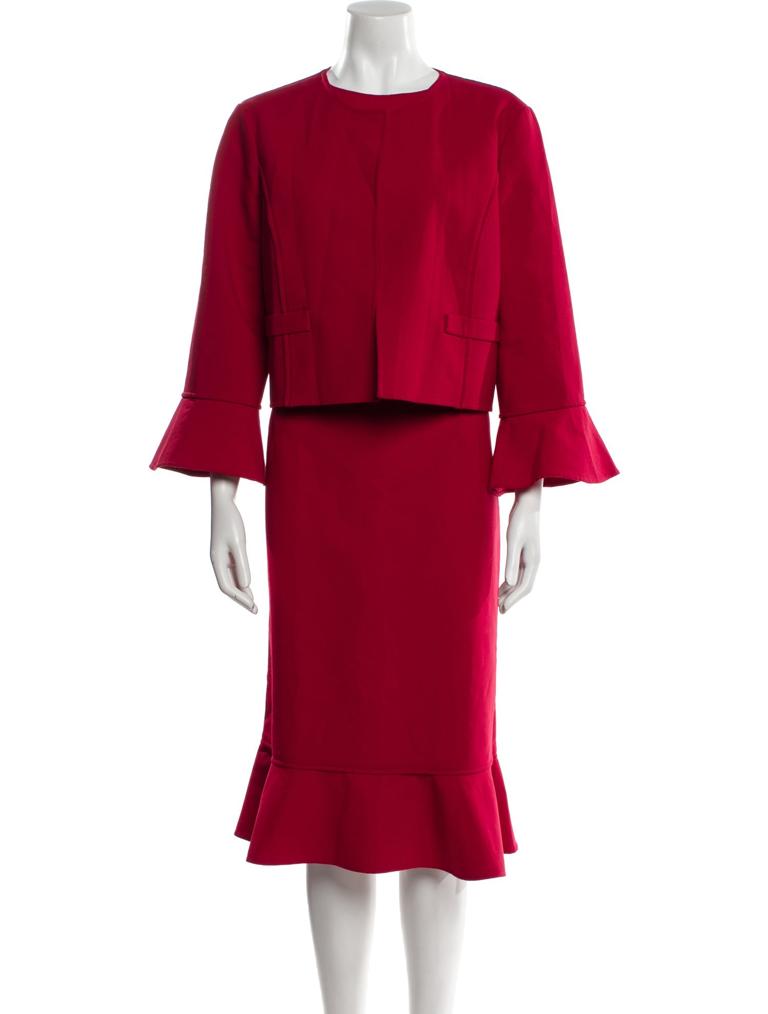 Oscar de la Renta Virgin Wool Ruffle Embellishment Dress Set w/ Tags