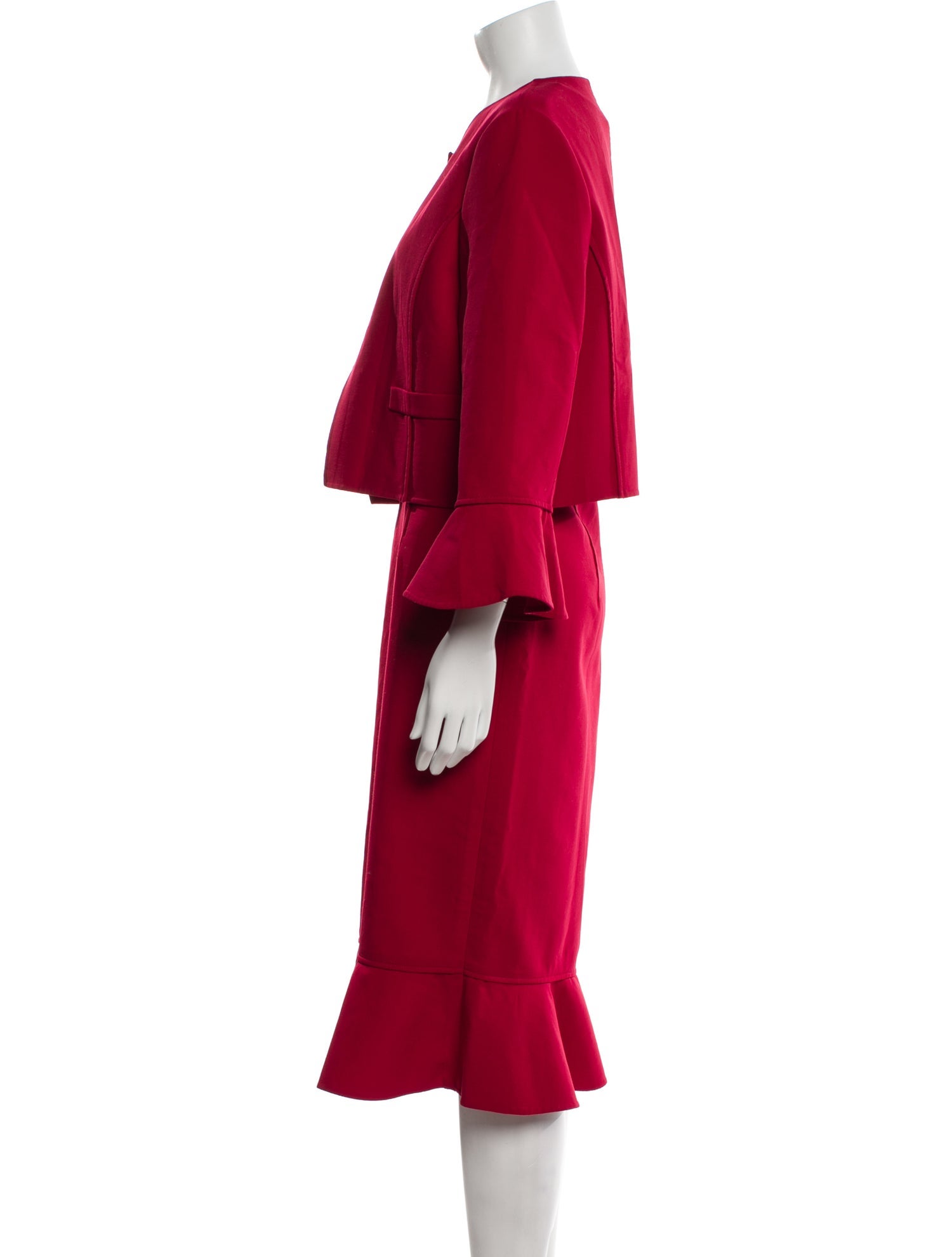 Oscar de la Renta Virgin Wool Ruffle Embellishment Dress Set w/ Tags