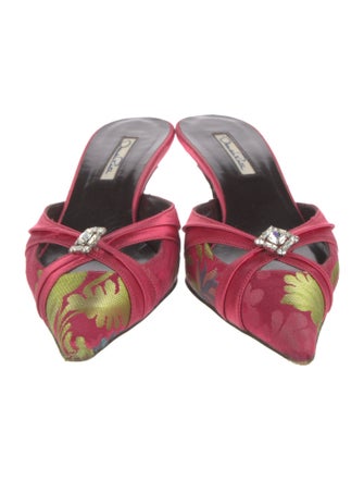 Oscar de la Renta Satin Printed Mules