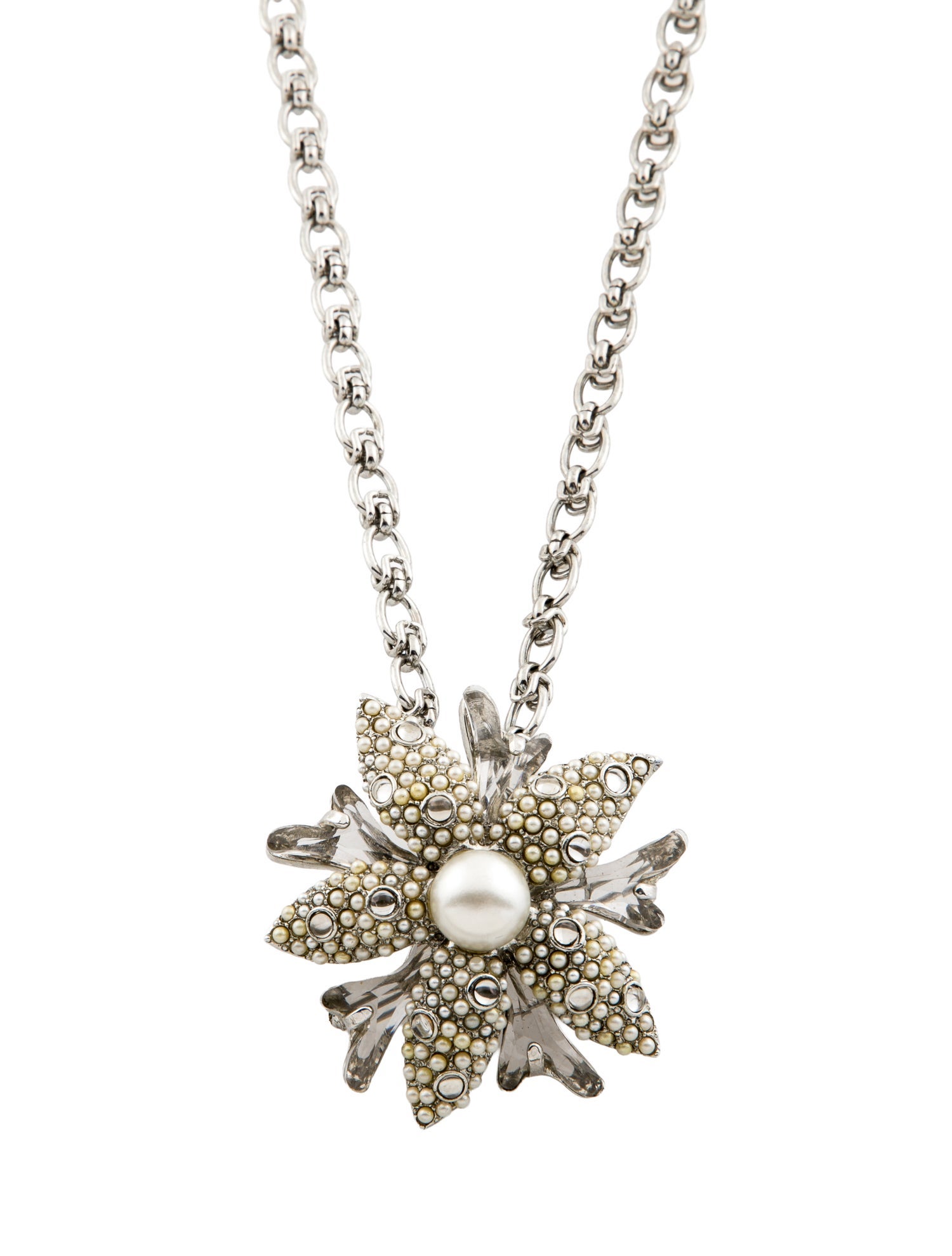 Oscar de la Renta Faux Pearl & Crystal Pendant Necklace