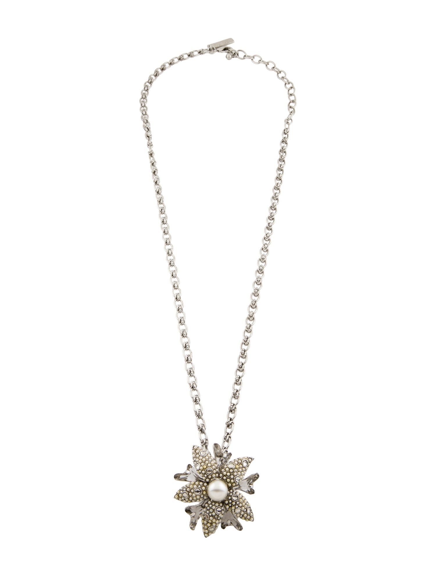 Oscar de la Renta Faux Pearl & Crystal Pendant Necklace