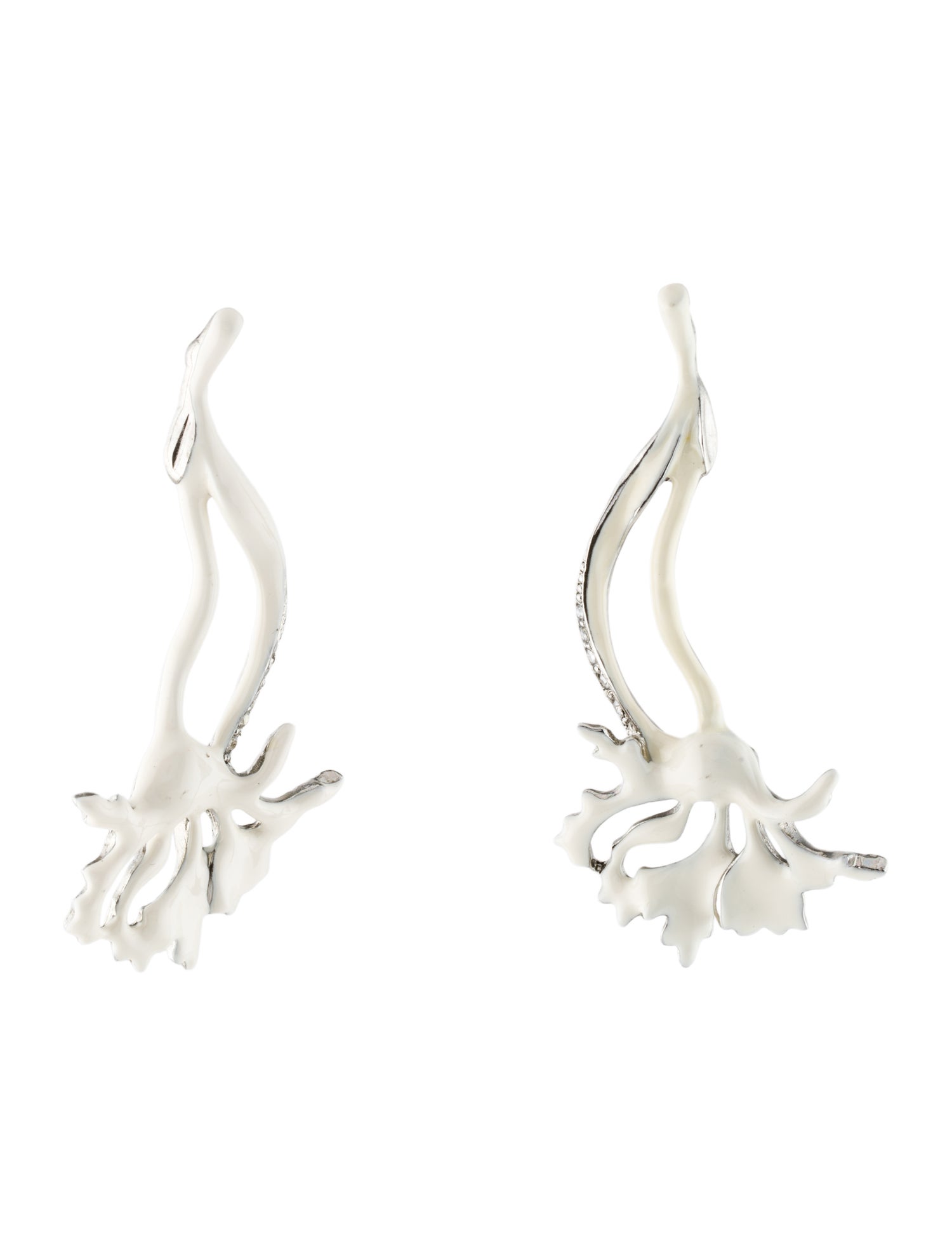 Oscar de la Renta Crystal & Enamel Branch Drop Earrings