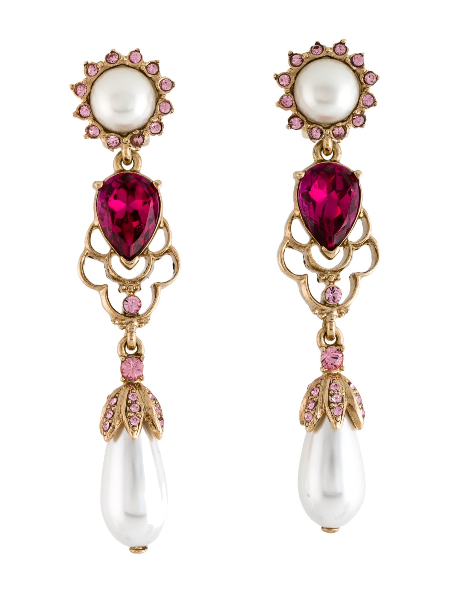 Oscar de la Renta Faux Pearl & Crystal Clip On Earrings