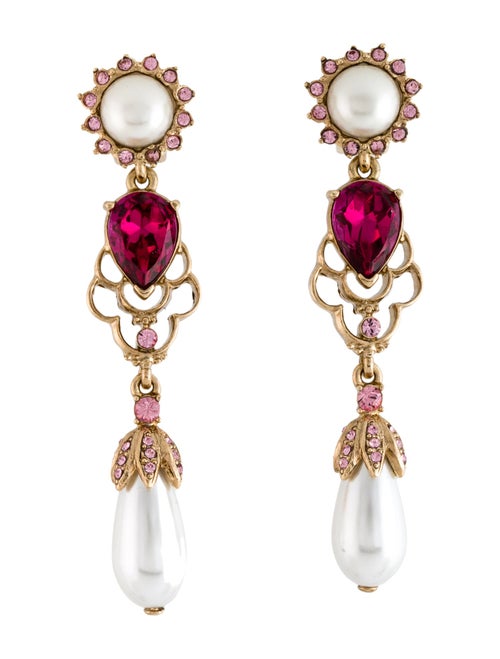 Oscar de la Renta Faux Pearl & Crystal Clip On Earrings