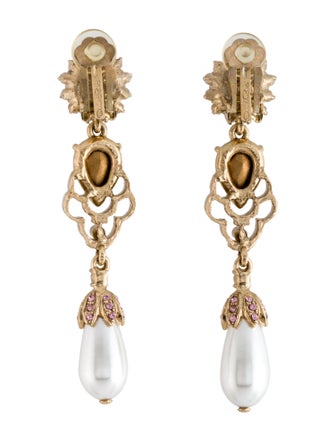 Oscar de la Renta Faux Pearl & Crystal Clip On Earrings