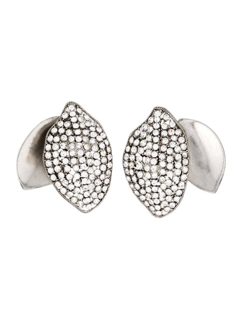 Oscar de la Renta Crystal Leaf Clip-On Drop Earrings