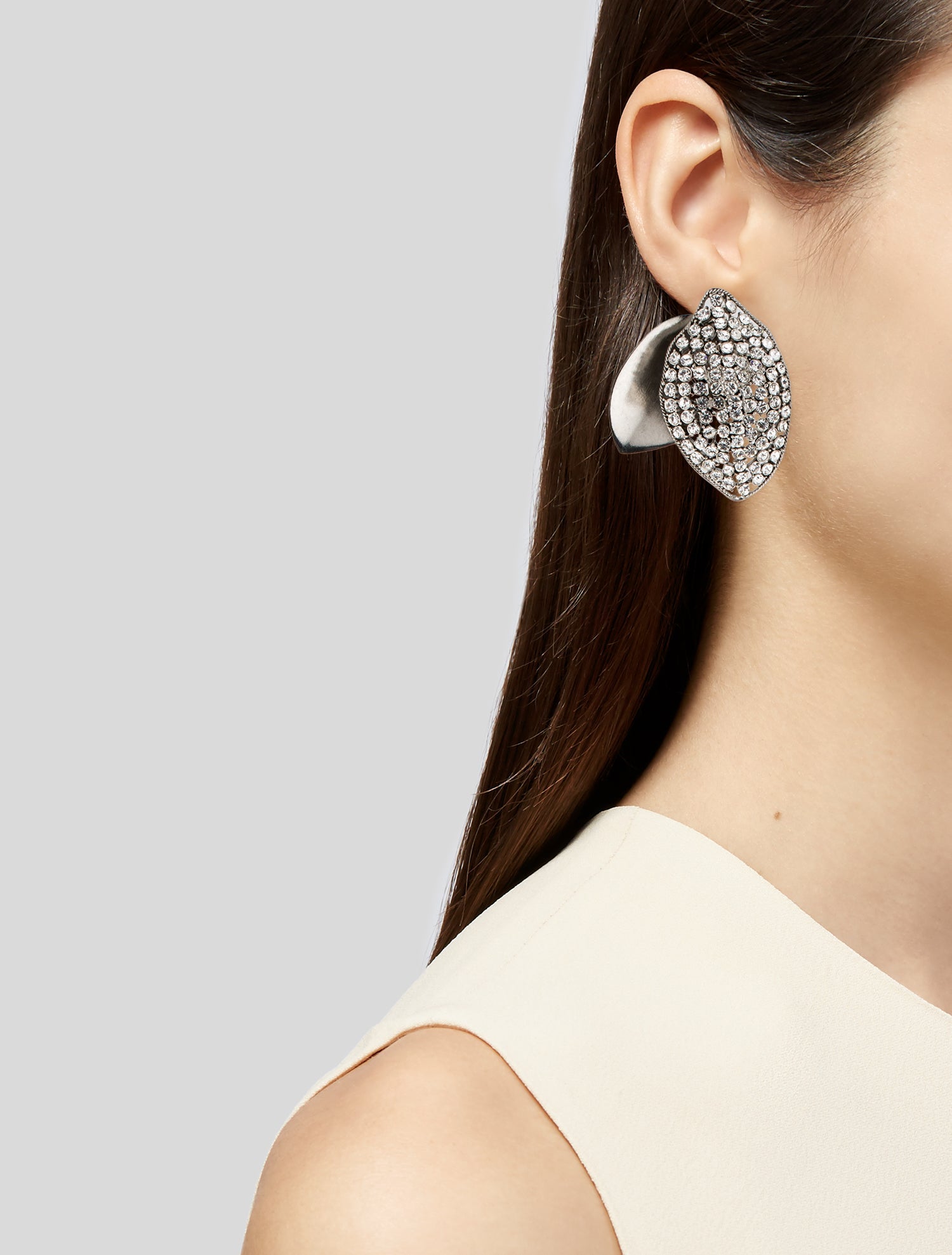 Oscar de la Renta Crystal Leaf Clip-On Drop Earrings