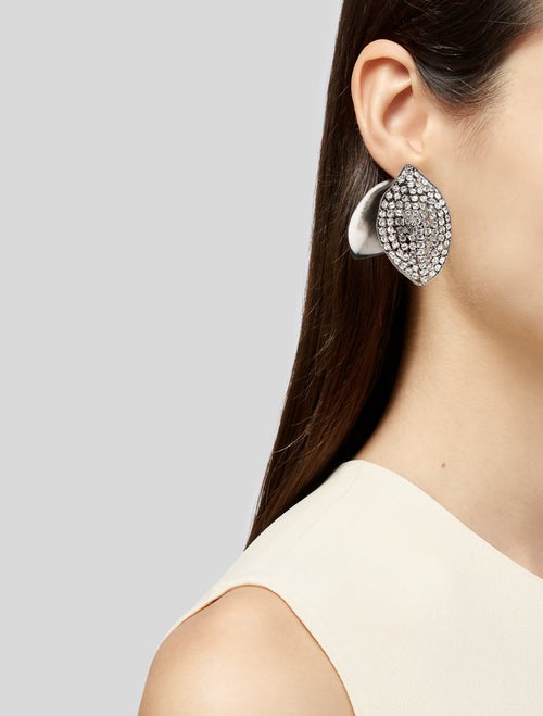 Oscar de la Renta Crystal Leaf Clip-On Drop Earrings