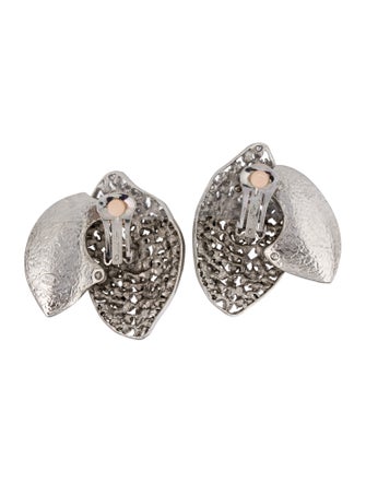 Oscar de la Renta Crystal Leaf Clip-On Drop Earrings