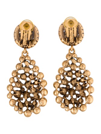 Oscar de la Renta Crystal Clip-On Teardrop Earrings