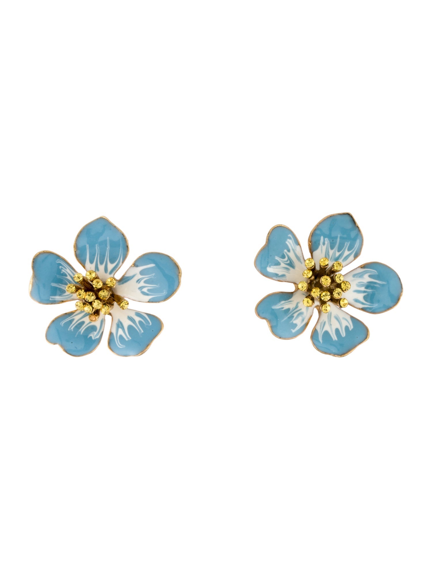 Oscar de la Renta Crystal & Enamel Flower Stud Earrings