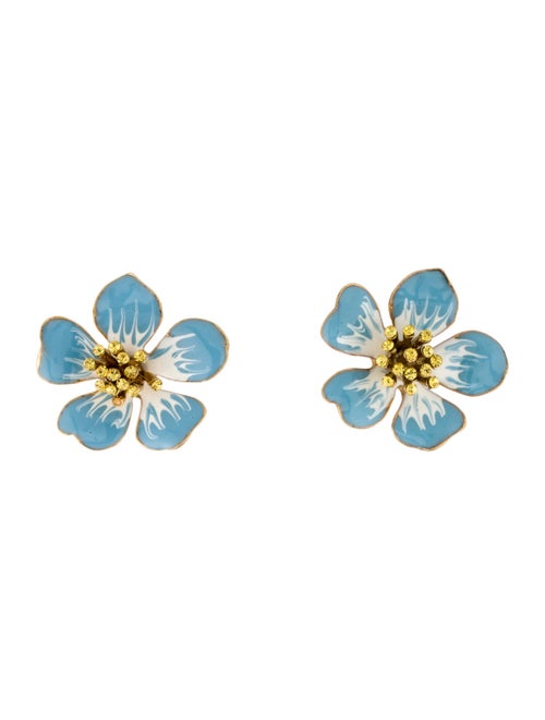 Oscar de la Renta Crystal & Enamel Flower Stud Earrings