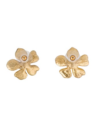 Oscar de la Renta Crystal & Enamel Flower Stud Earrings
