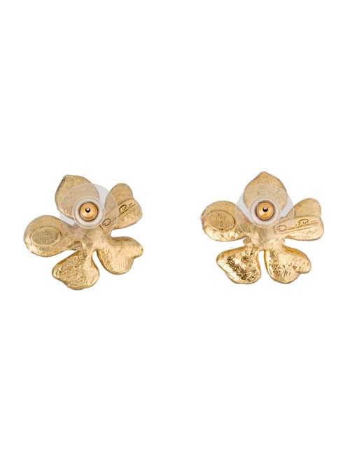 Oscar de la Renta Crystal & Enamel Flower Stud Earrings