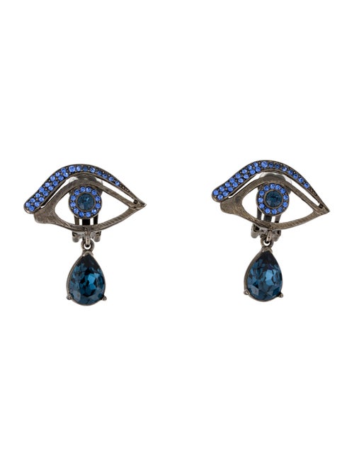Oscar de la Renta Crystal Pave Eye Clip-On Drop Earrings