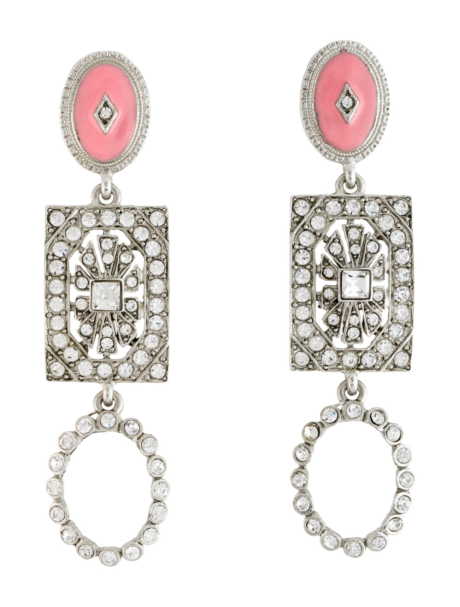Oscar de la Renta Enamel & Crystal Drop Clip-On Earrings