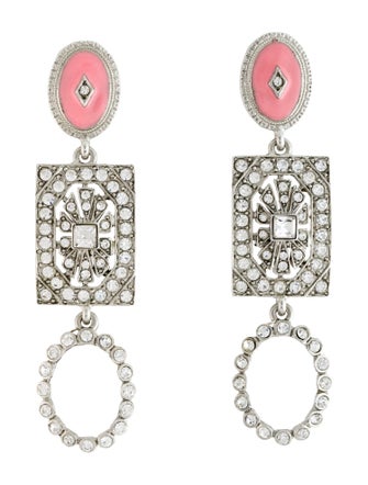 Oscar de la Renta Enamel & Crystal Drop Clip-On Earrings