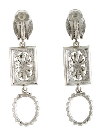 Oscar de la Renta Enamel & Crystal Drop Clip-On Earrings