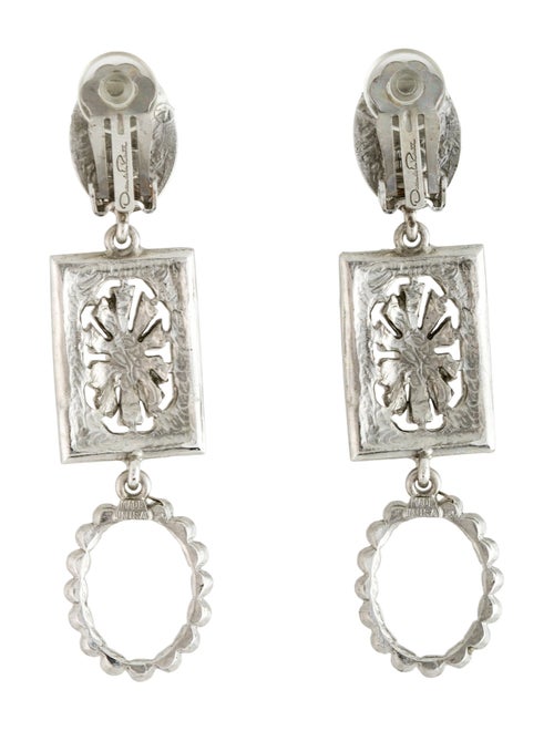 Oscar de la Renta Enamel & Crystal Drop Clip-On Earrings