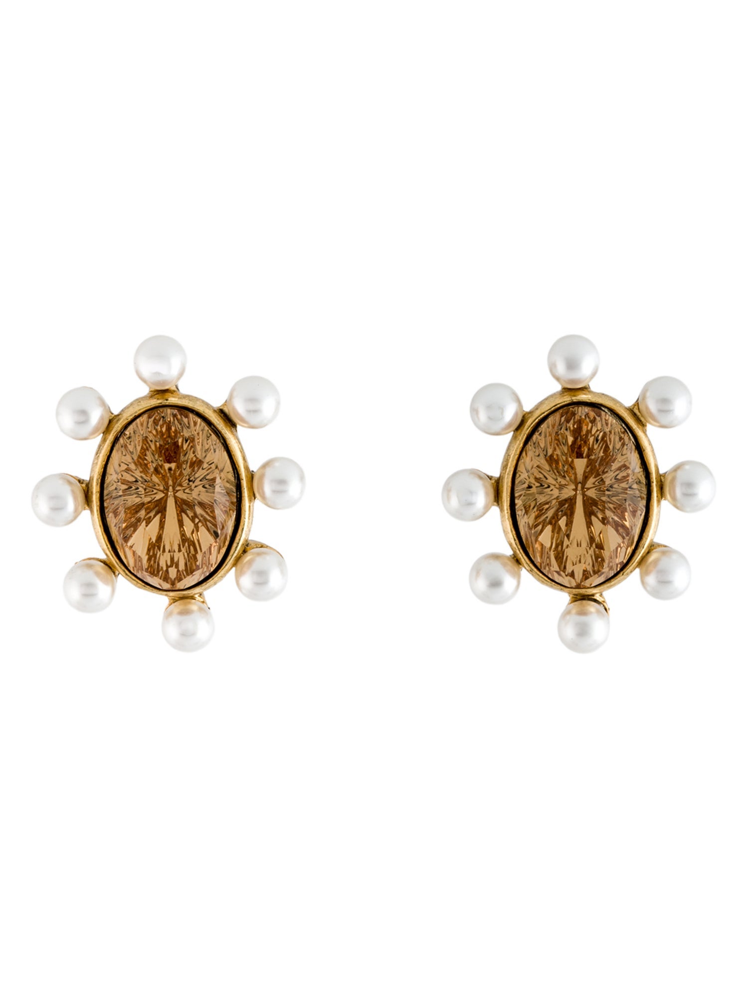 Oscar de la Renta Faux Pearl & Crystal Stud Earrings