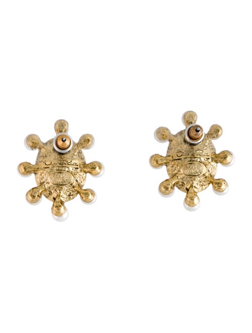 Oscar de la Renta Faux Pearl & Crystal Stud Earrings