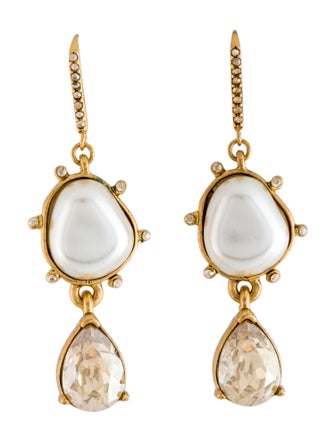 Oscar de la Renta Faux Pearl & Crystal Drop Earrings