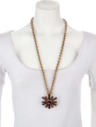 Oscar de la Renta Crystal Convertible Pendant Brooch Necklace