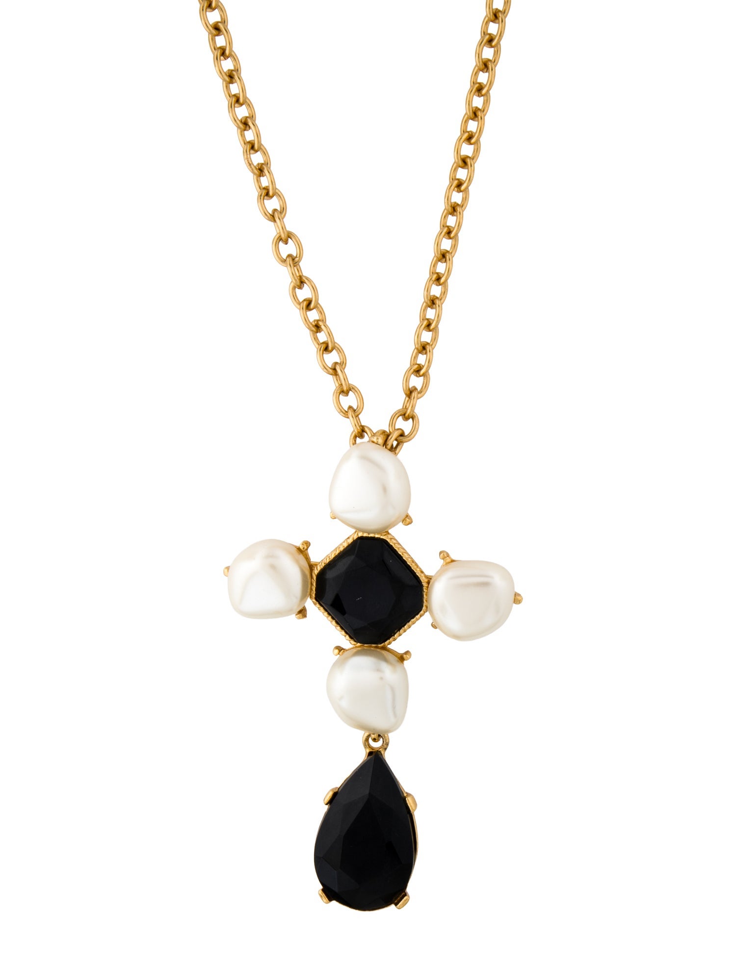 Oscar de la Renta Faux Pearl & Crystal Pendant Necklace