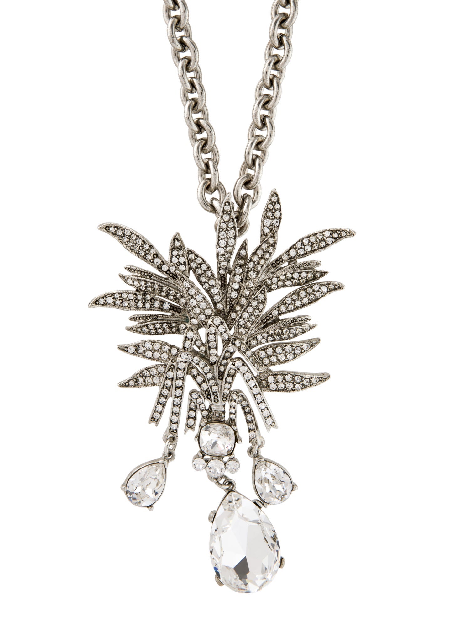 Oscar de la Renta Crystal Convertible Pendant Brooch Necklace