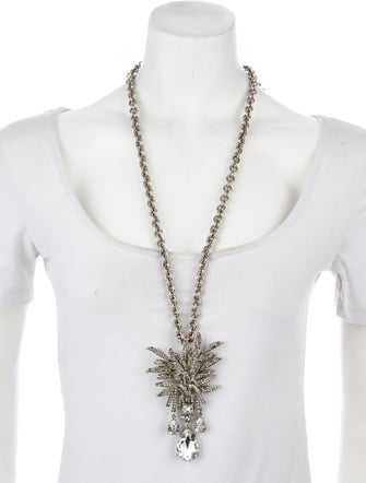 Oscar de la Renta Crystal Convertible Pendant Brooch Necklace