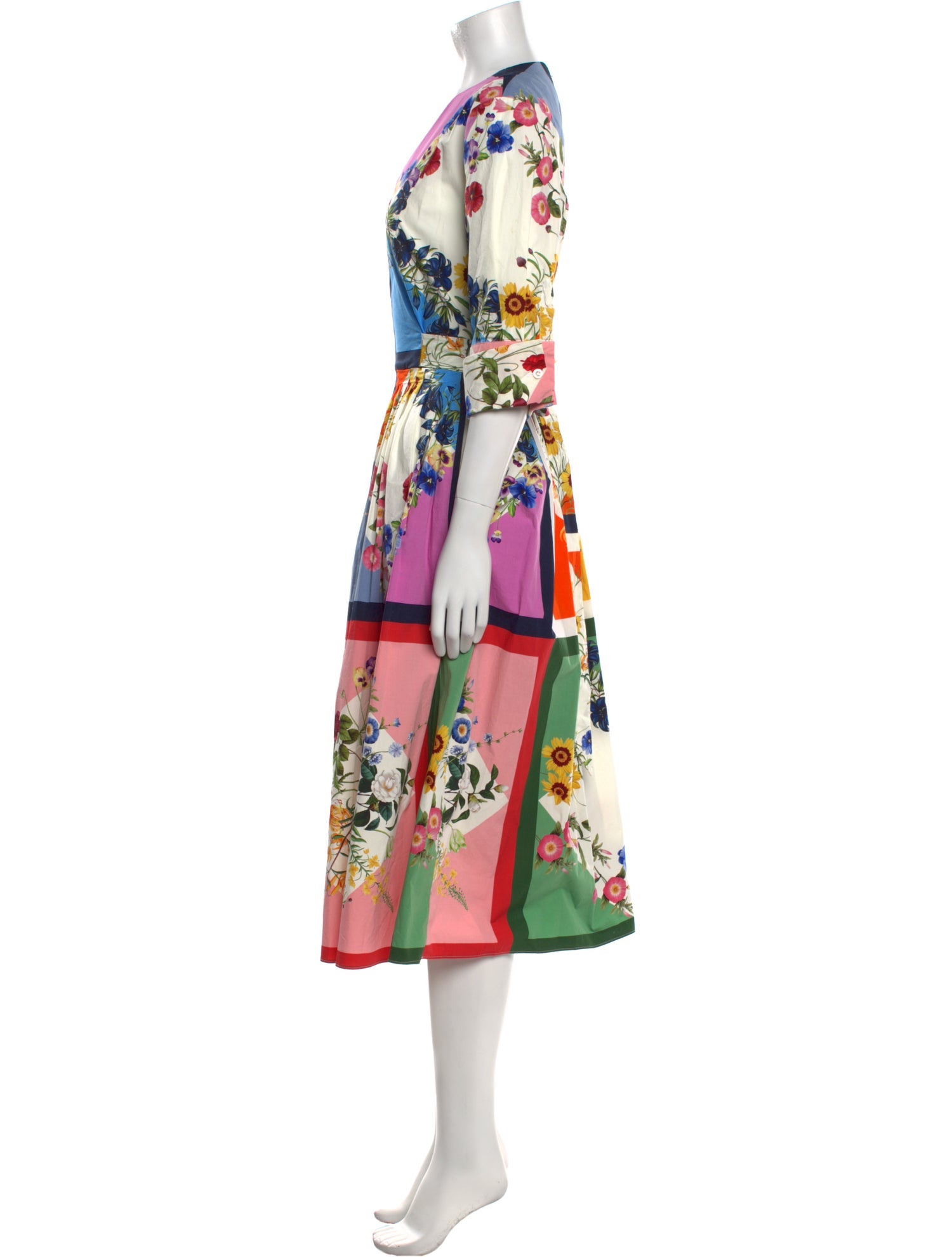 Oscar de la Renta Floral Print Midi Length Dress