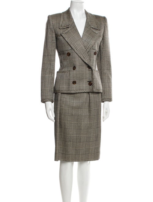 Oscar de la Renta Wool Plaid Print Skirt Suit