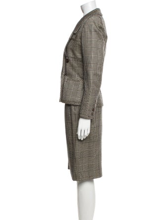Oscar de la Renta Wool Plaid Print Skirt Suit
