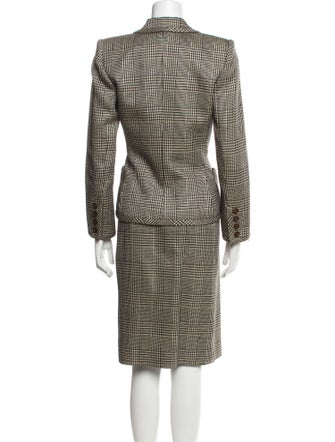 Oscar de la Renta Wool Plaid Print Skirt Suit