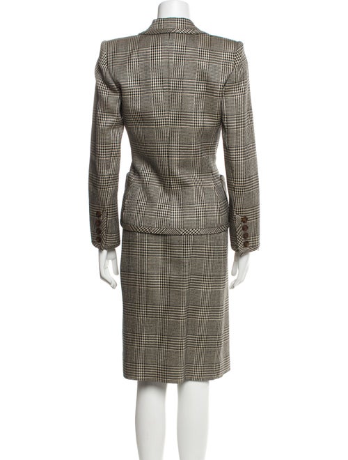 Oscar de la Renta Wool Plaid Print Skirt Suit