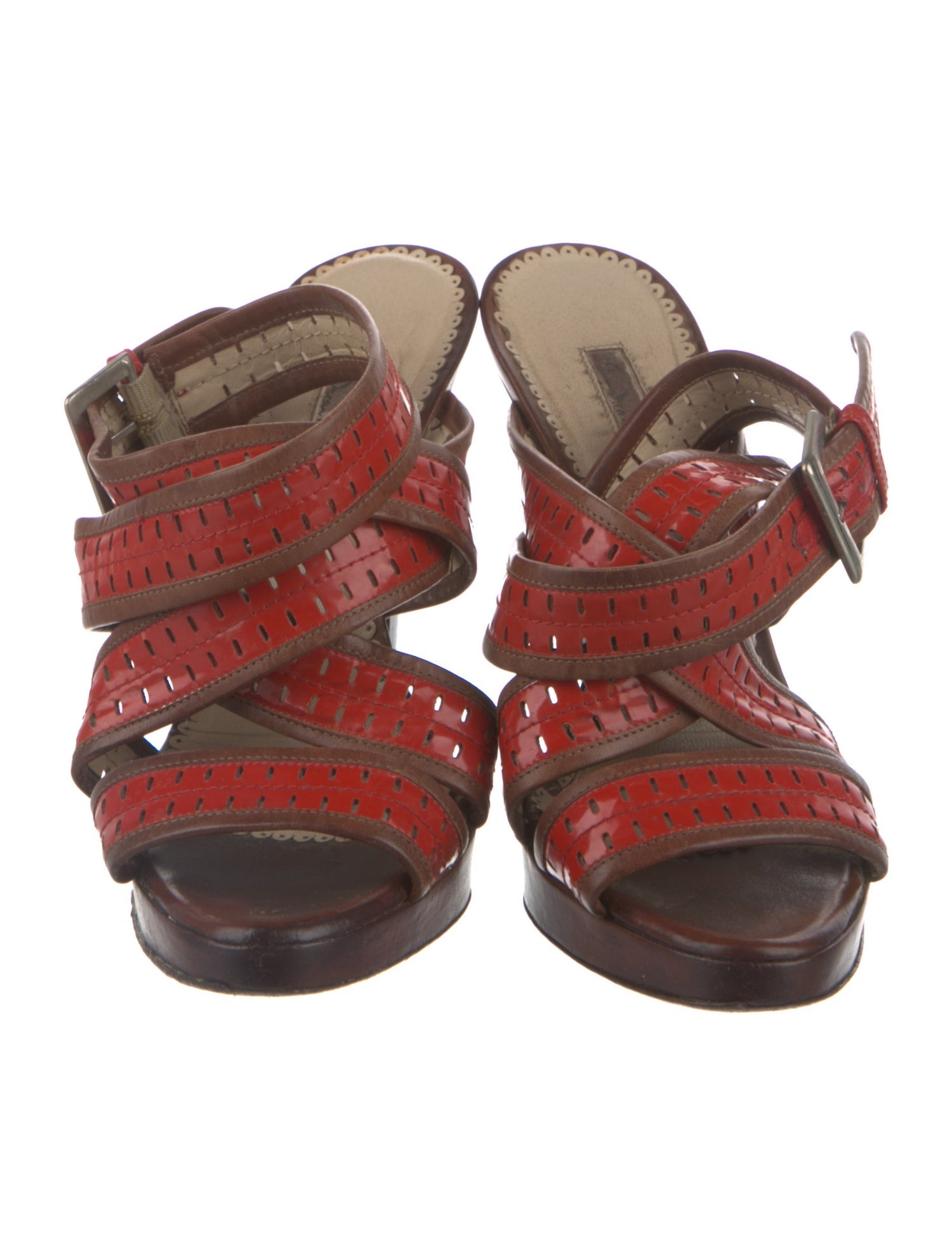 Oscar de la Renta Patent Leather Printed Sandals