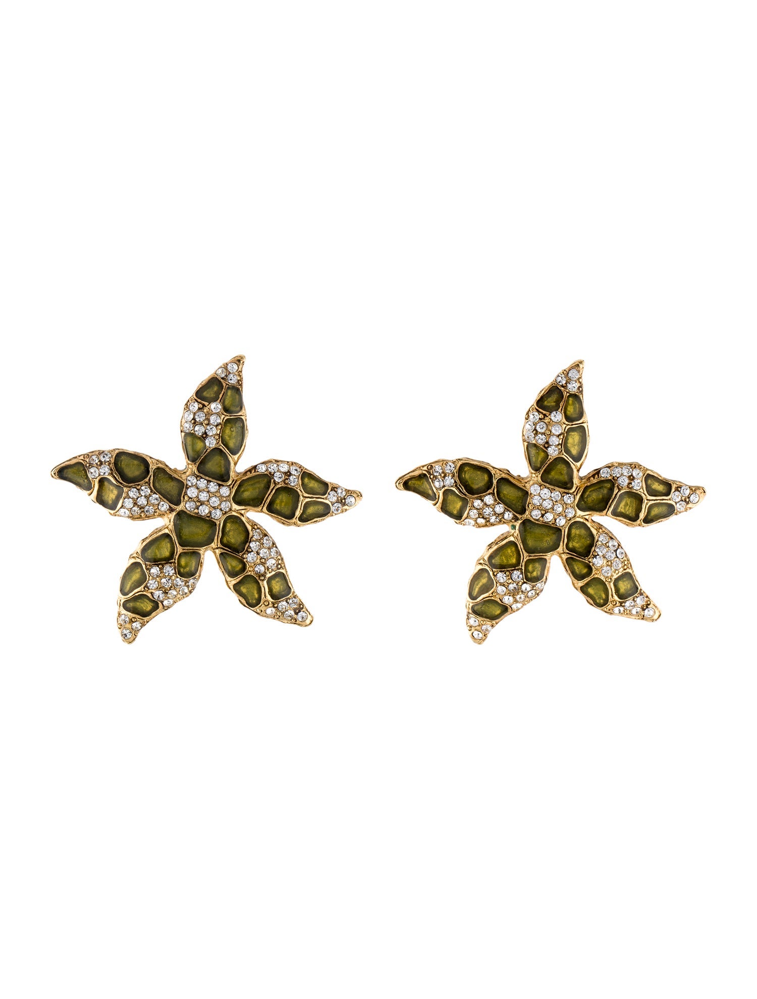 Oscar de la Renta Crystal & Enamel Starfish Drop Earrings