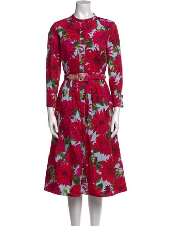 Oscar de la Renta Floral Print Midi Length Dress