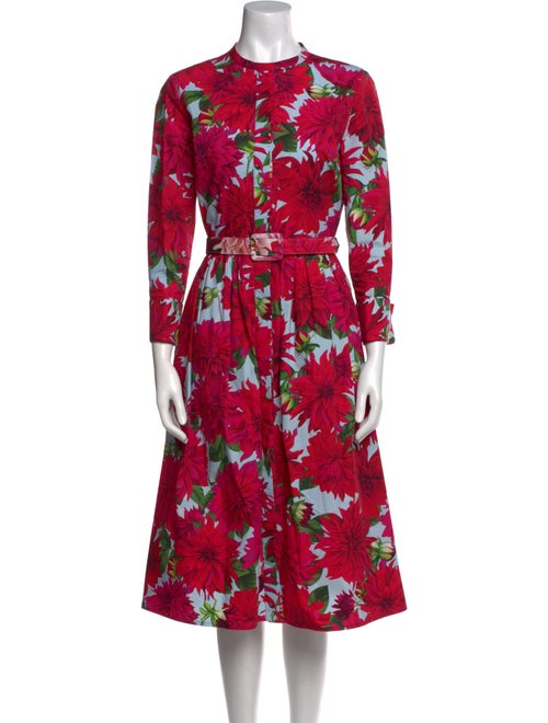 Oscar de la Renta Floral Print Midi Length Dress