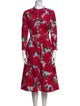 Oscar de la Renta Floral Print Midi Length Dress