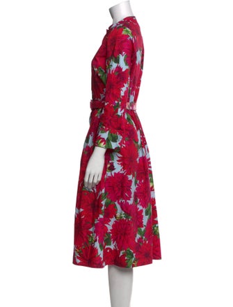 Oscar de la Renta Floral Print Midi Length Dress