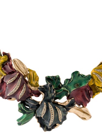 Oscar de la Renta Crystal & Lacquer Flower Statement Necklace