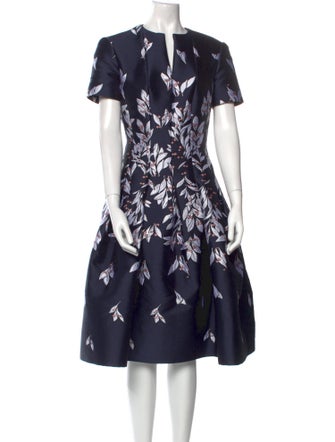 Oscar de la Renta Floral Print Midi Length Dress