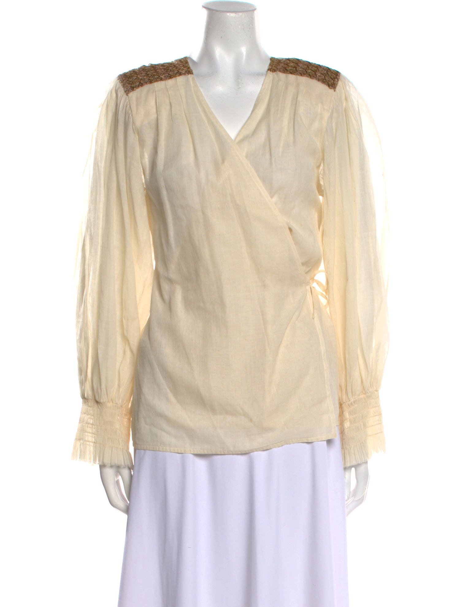 Oscar de la Renta V-Neck Long Sleeve Blouse