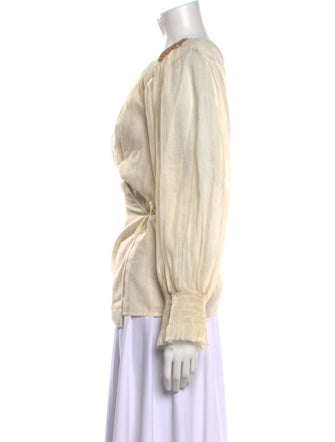 Oscar de la Renta V-Neck Long Sleeve Blouse