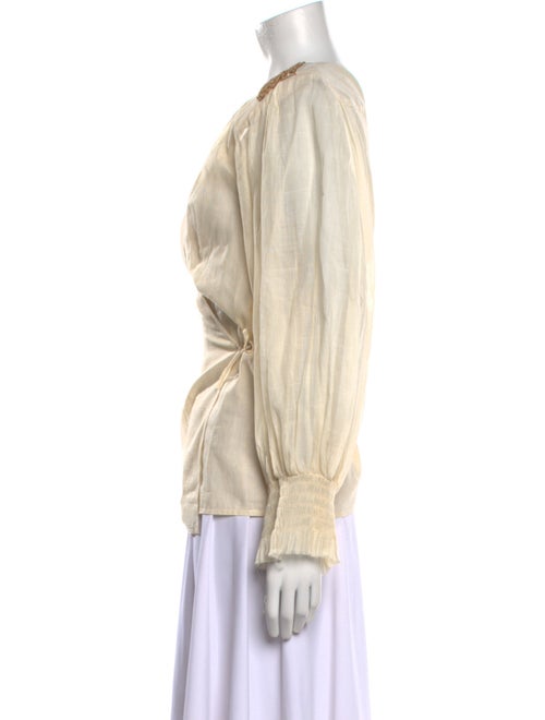 Oscar de la Renta V-Neck Long Sleeve Blouse