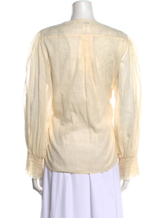 Oscar de la Renta V-Neck Long Sleeve Blouse