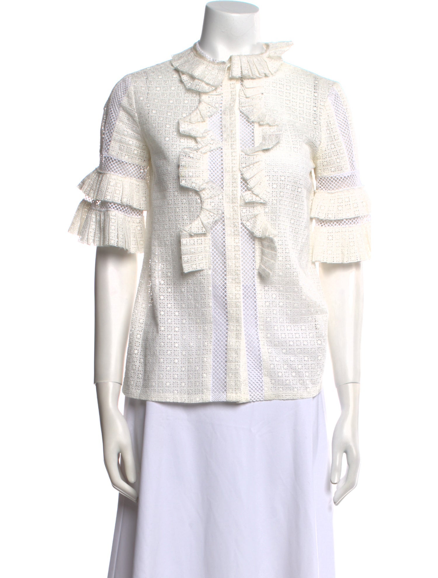 Oscar de la Renta Mock Neck Short Sleeve Blouse