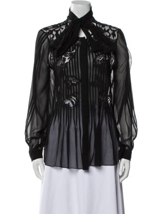 Oscar de la Renta Silk Long Sleeve Button-Up Top